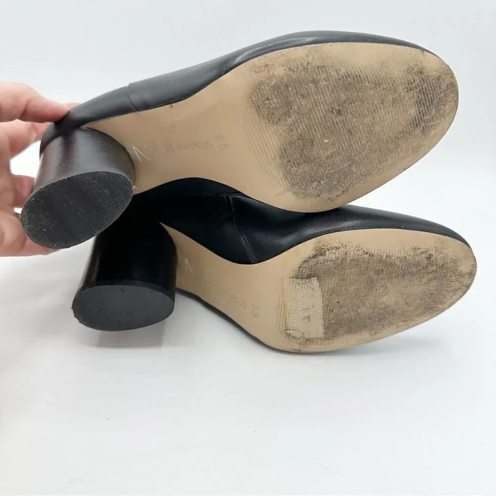 Neiman Marcus Niana‎ Almond Toe Bootie Black Leather Oval Sculptural Heel Sz 5.5